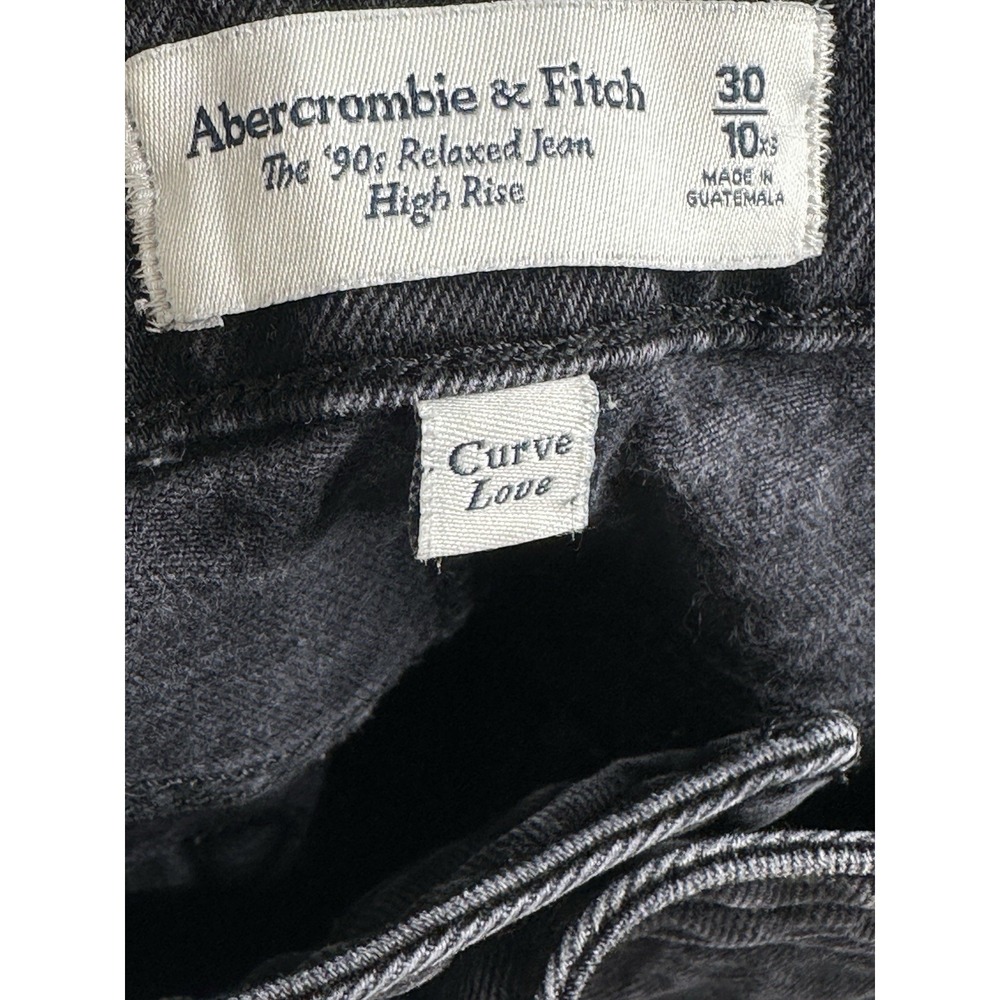 Abercrombie & Fitch 90s Relaxed Jean High Rise Curve Love 30 10 XS Black X-Short - Picture 9 of 10